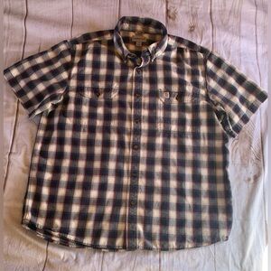 Carhartt Relaxed Fit Navy Red Plaid Short Sleeve Shirt Size XL